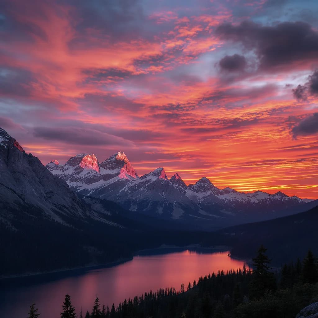 AI-generated image by Flux Kontext Max: A serene mountain landscape at sunset with dramatic clouds AI-generated image by Flux Kontext Max: A serene mountain landscape at sunset with dramatic clouds
