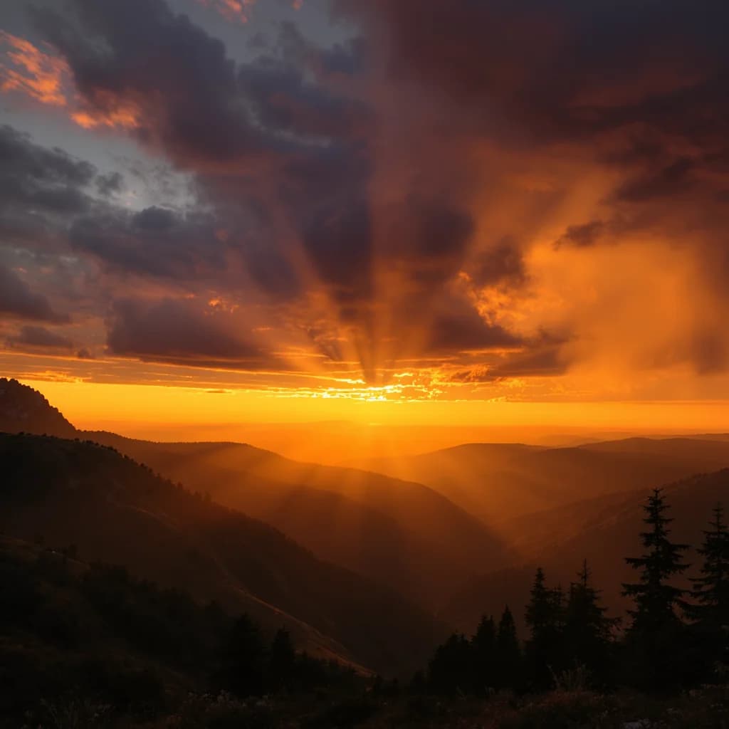 AI-generated image by Flux Kontext Pro: A serene mountain landscape at sunset with dramatic clouds AI-generated image by Flux Kontext Pro: A serene mountain landscape at sunset with dramatic clouds