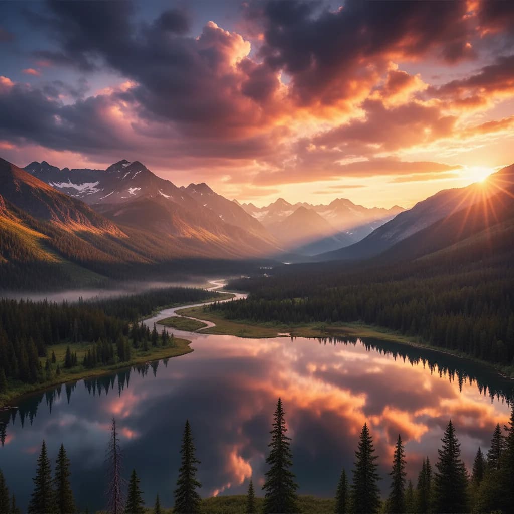 AI-generated image by Nano Banana: A serene mountain landscape at sunset with dramatic clouds AI-generated image by Nano Banana: A serene mountain landscape at sunset with dramatic clouds